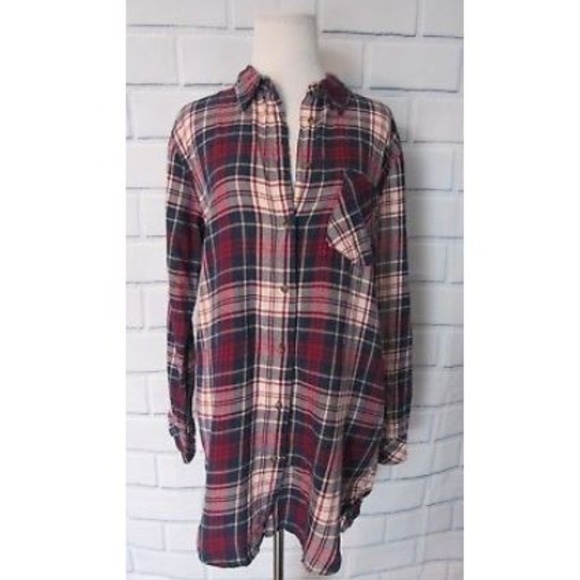 H&M Tops - H&M Plaid Button Up Tunic Blouse Long Sleeve